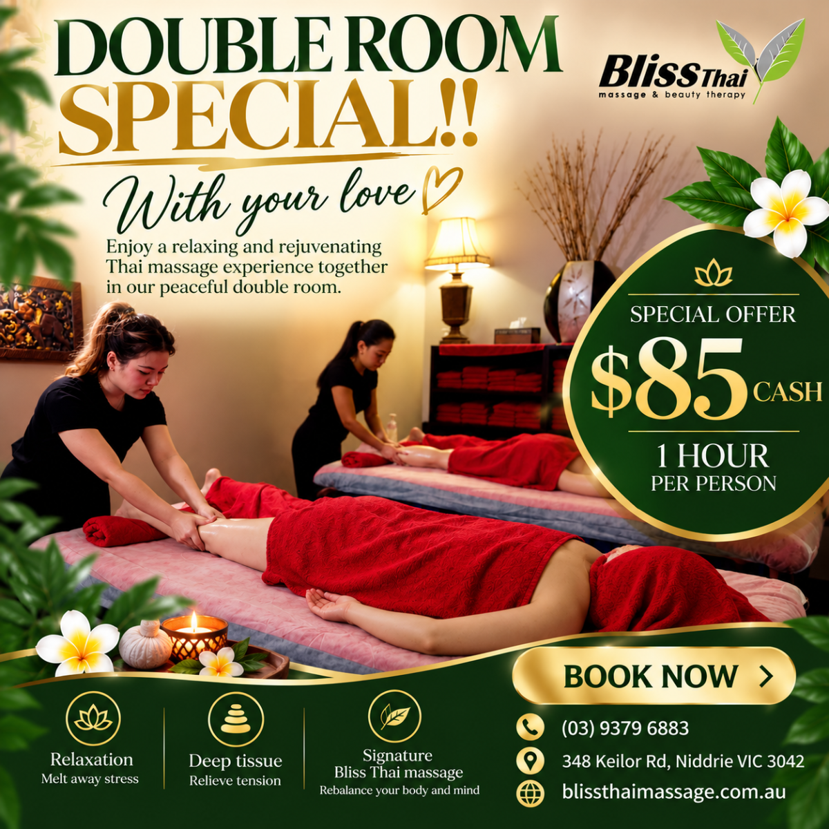 Double Room Massage Special $87 Cash - Bliss Thai Massage Niddrie